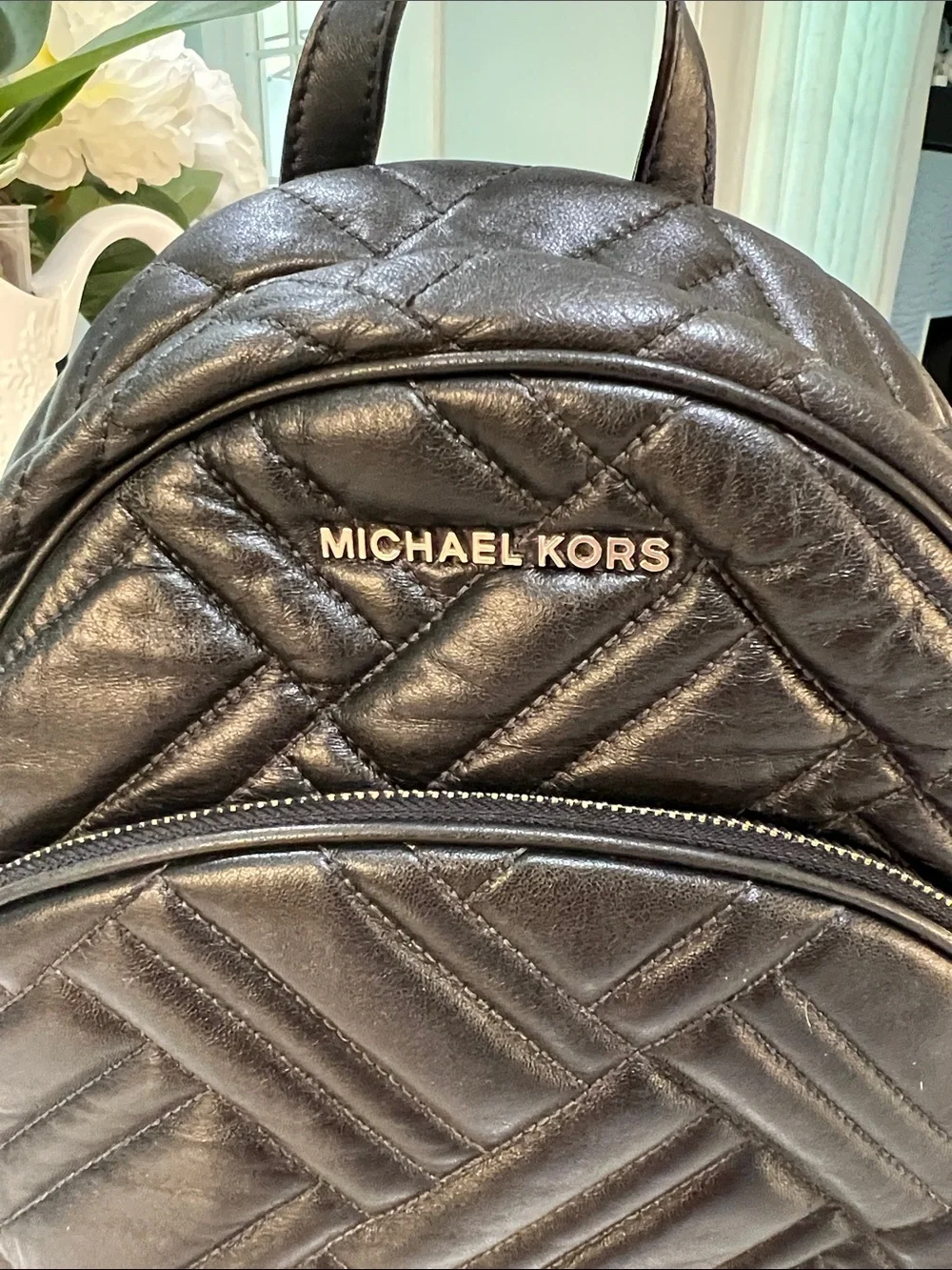 Michael Kors Abbey Black Quilted Leather Backpack